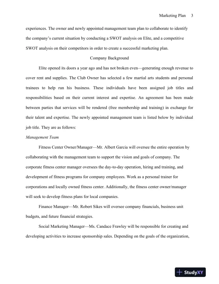 MBA570 Marketing Plan: Elite Martial Arts & Fitness University of Phoenix, page 4
