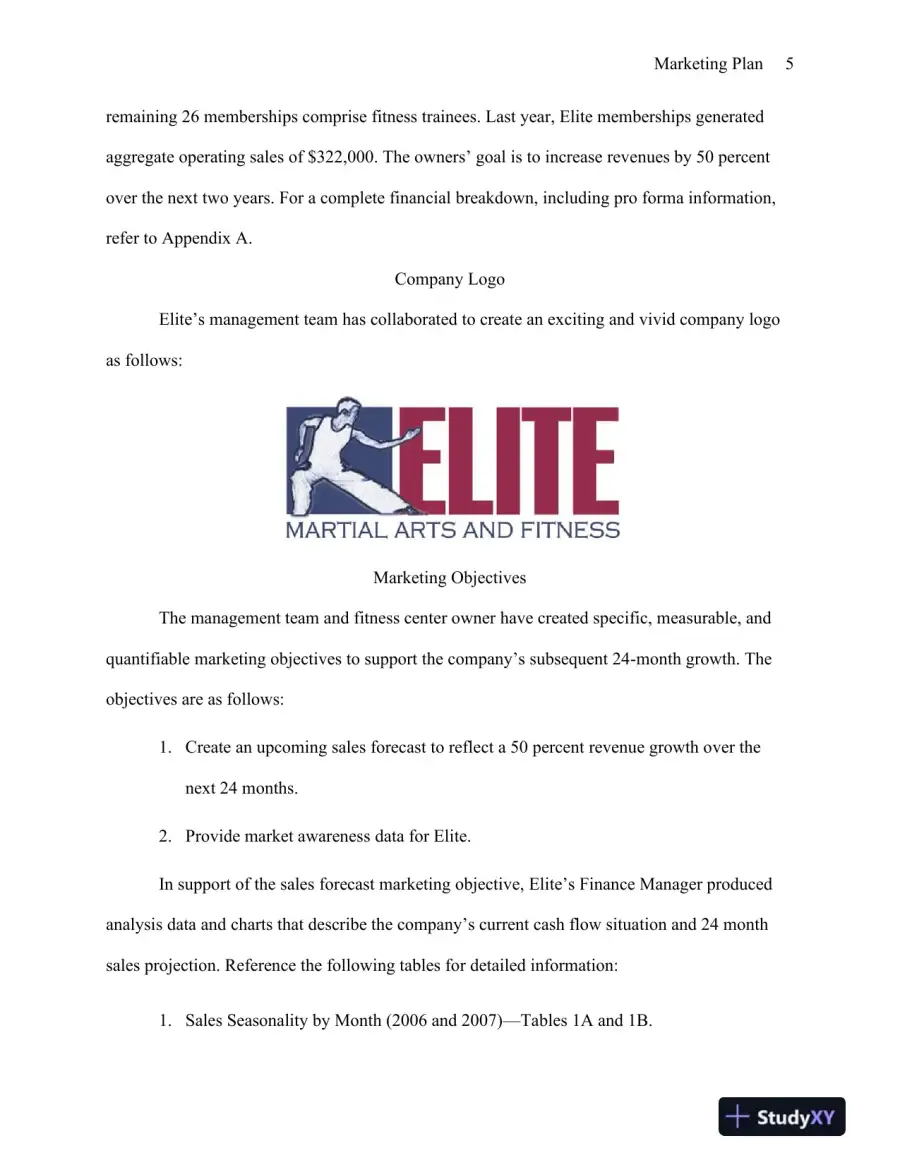 MBA570 Marketing Plan: Elite Martial Arts & Fitness University of Phoenix, page 6
