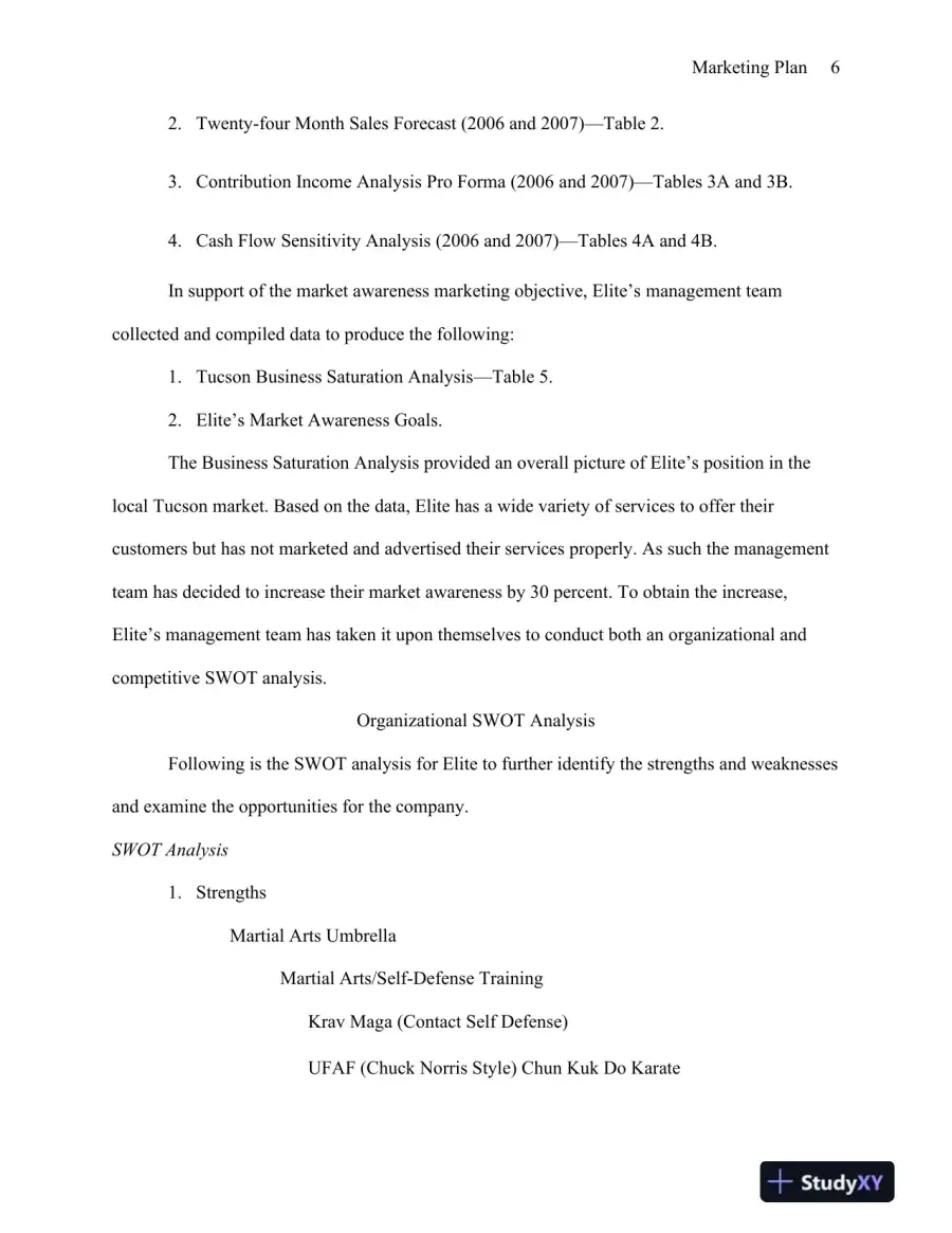 MBA570 Marketing Plan: Elite Martial Arts & Fitness University of Phoenix, page 7