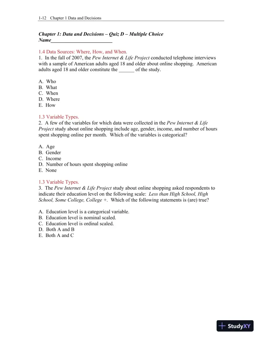 Test Bank for Business Statistics, 4th Edition, page 13