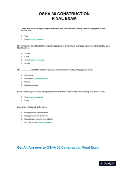 OSHA30 Construction Final Exam with Answers (436 Solved Questions) - Page 1 preview image