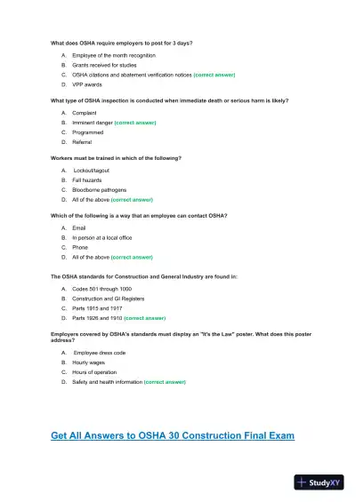 OSHA30 Construction Final Exam with Answers (436 Solved Questions) - Page 10 preview image
