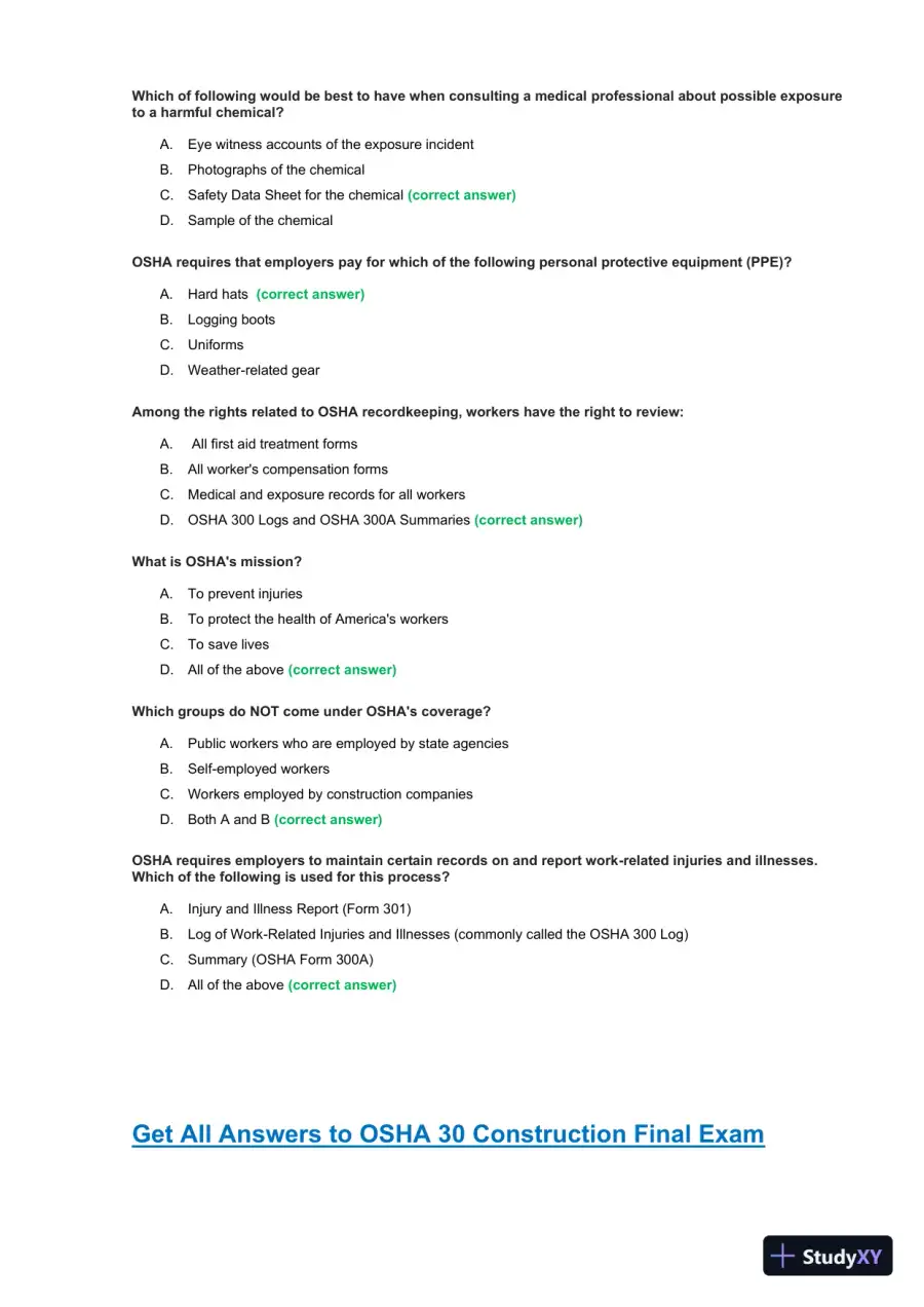 OSHA30 Construction Final Exam with Answers (436 Solved Questions), page 11