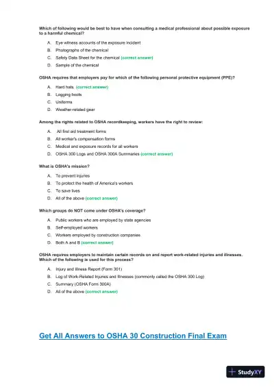 OSHA30 Construction Final Exam with Answers (436 Solved Questions) - Page 11 preview image