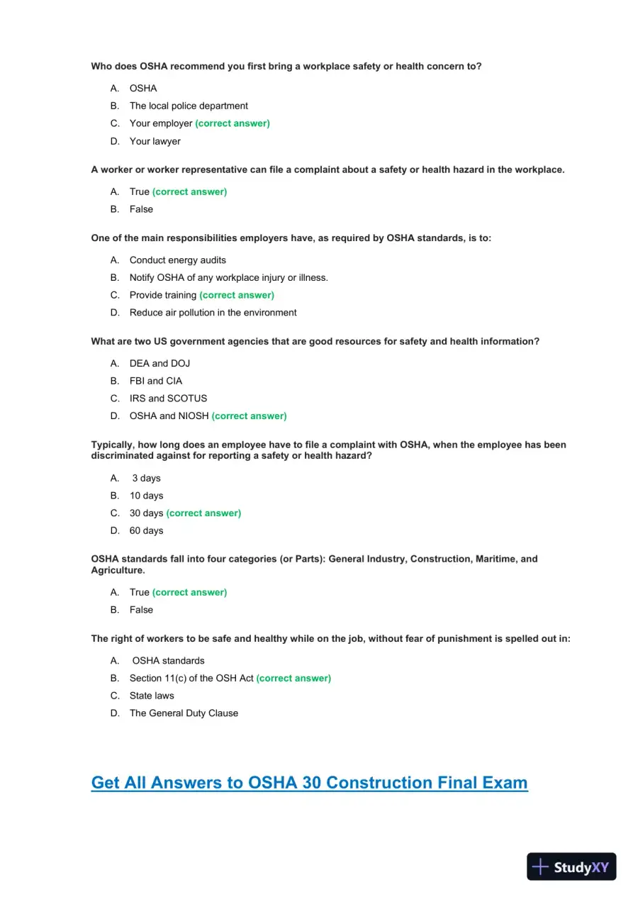 OSHA30 Construction Final Exam with Answers (436 Solved Questions), page 12