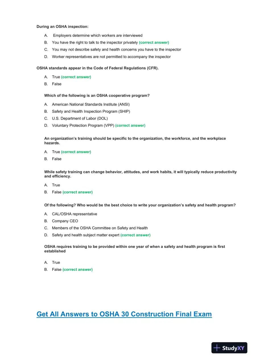 OSHA30 Construction Final Exam with Answers (436 Solved Questions), page 13