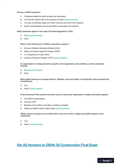OSHA30 Construction Final Exam with Answers (436 Solved Questions) - Page 13 preview image