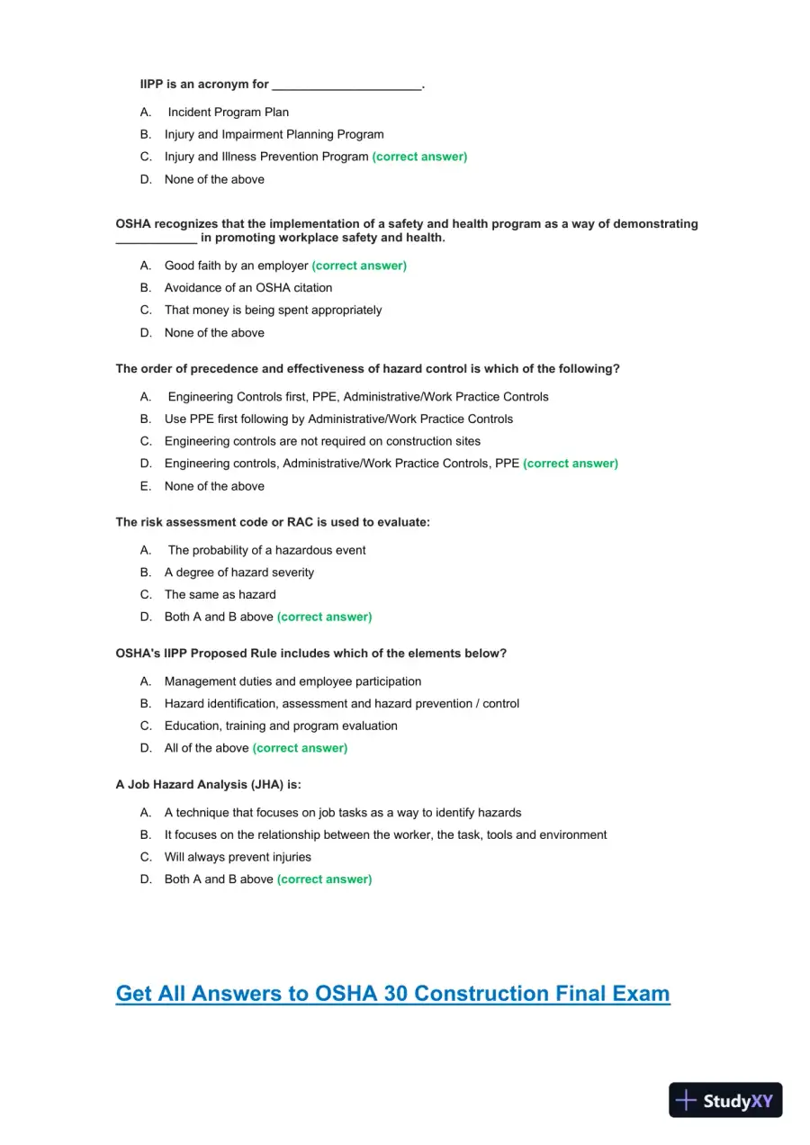 OSHA30 Construction Final Exam with Answers (436 Solved Questions), page 14