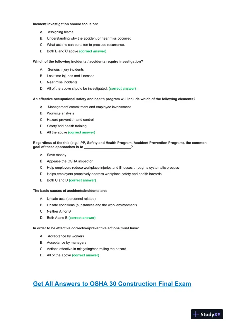 OSHA30 Construction Final Exam with Answers (436 Solved Questions), page 15