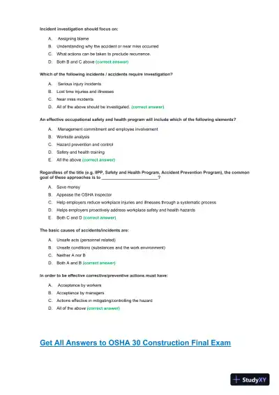 OSHA30 Construction Final Exam with Answers (436 Solved Questions) - Page 15 preview image