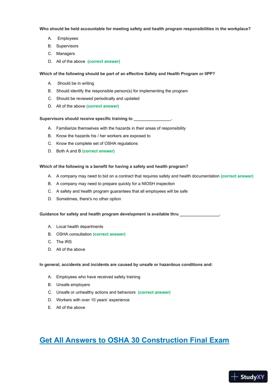 OSHA30 Construction Final Exam with Answers (436 Solved Questions), page 16