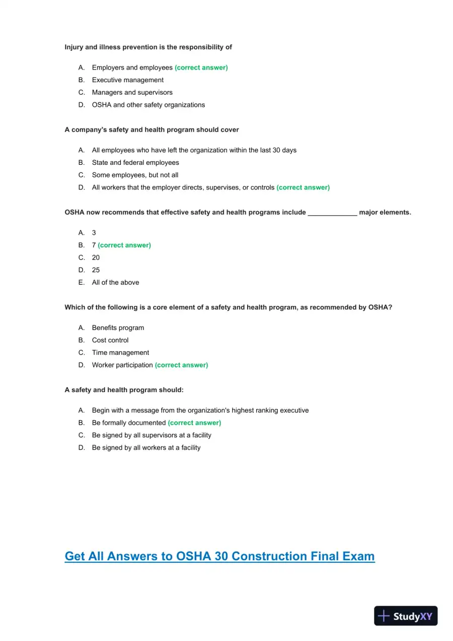 OSHA30 Construction Final Exam with Answers (436 Solved Questions), page 17