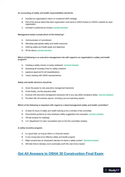 OSHA30 Construction Final Exam with Answers (436 Solved Questions) - Page 18 preview image