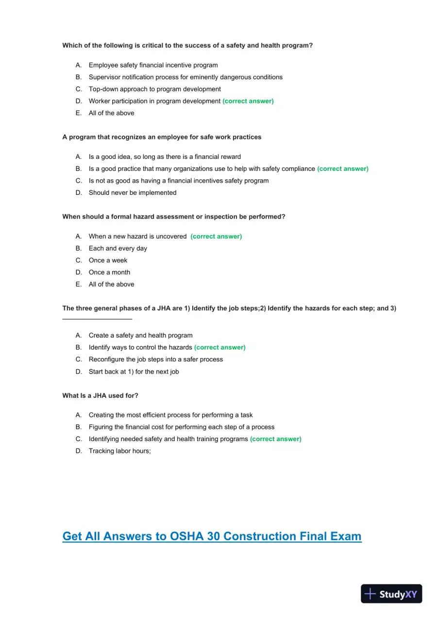 OSHA30 Construction Final Exam with Answers (436 Solved Questions), page 19