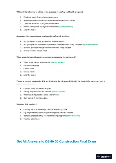 OSHA30 Construction Final Exam with Answers (436 Solved Questions) - Page 19 preview image