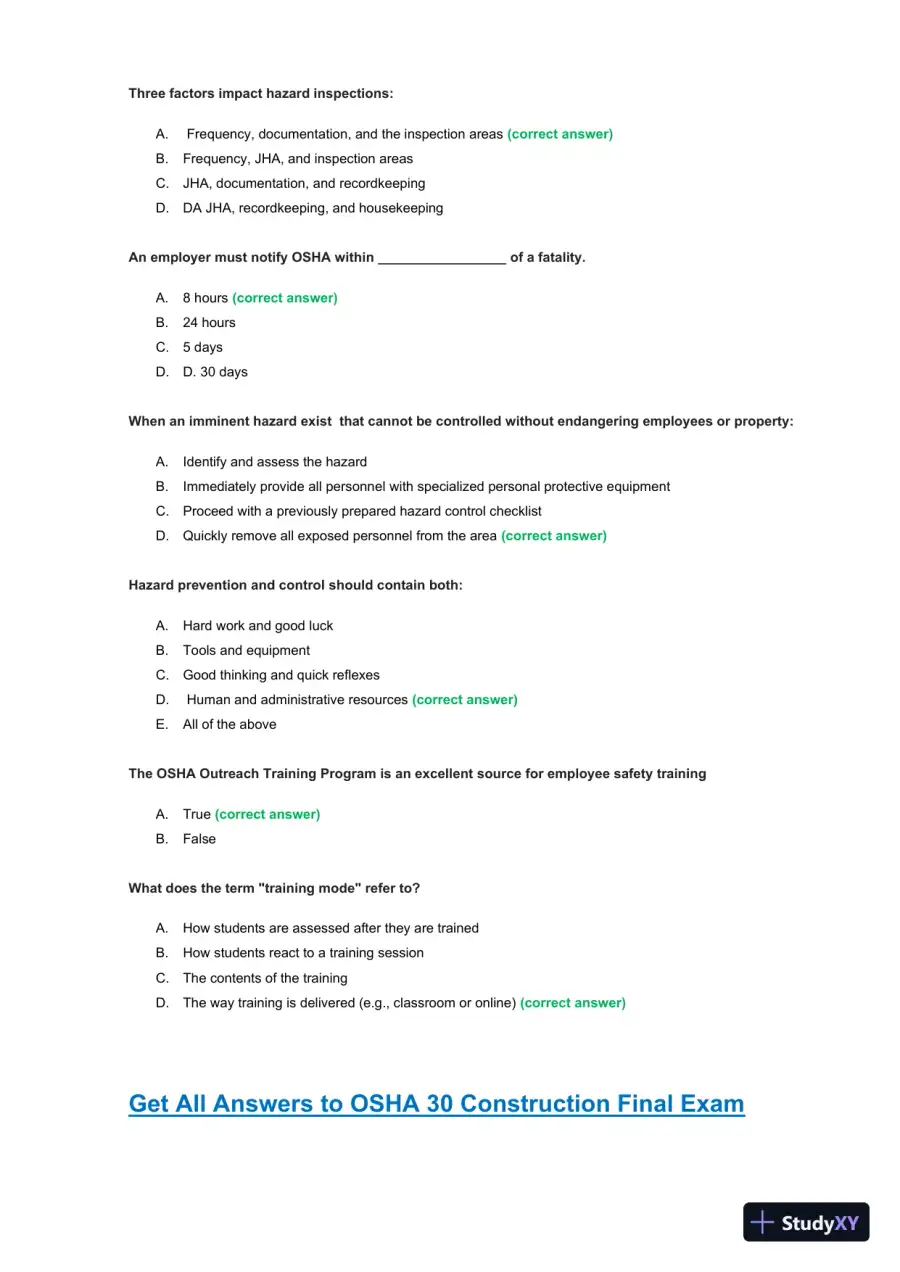 OSHA30 Construction Final Exam with Answers (436 Solved Questions), page 20