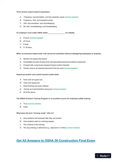 OSHA30 Construction Final Exam with Answers (436 Solved Questions) - Page 20 preview image