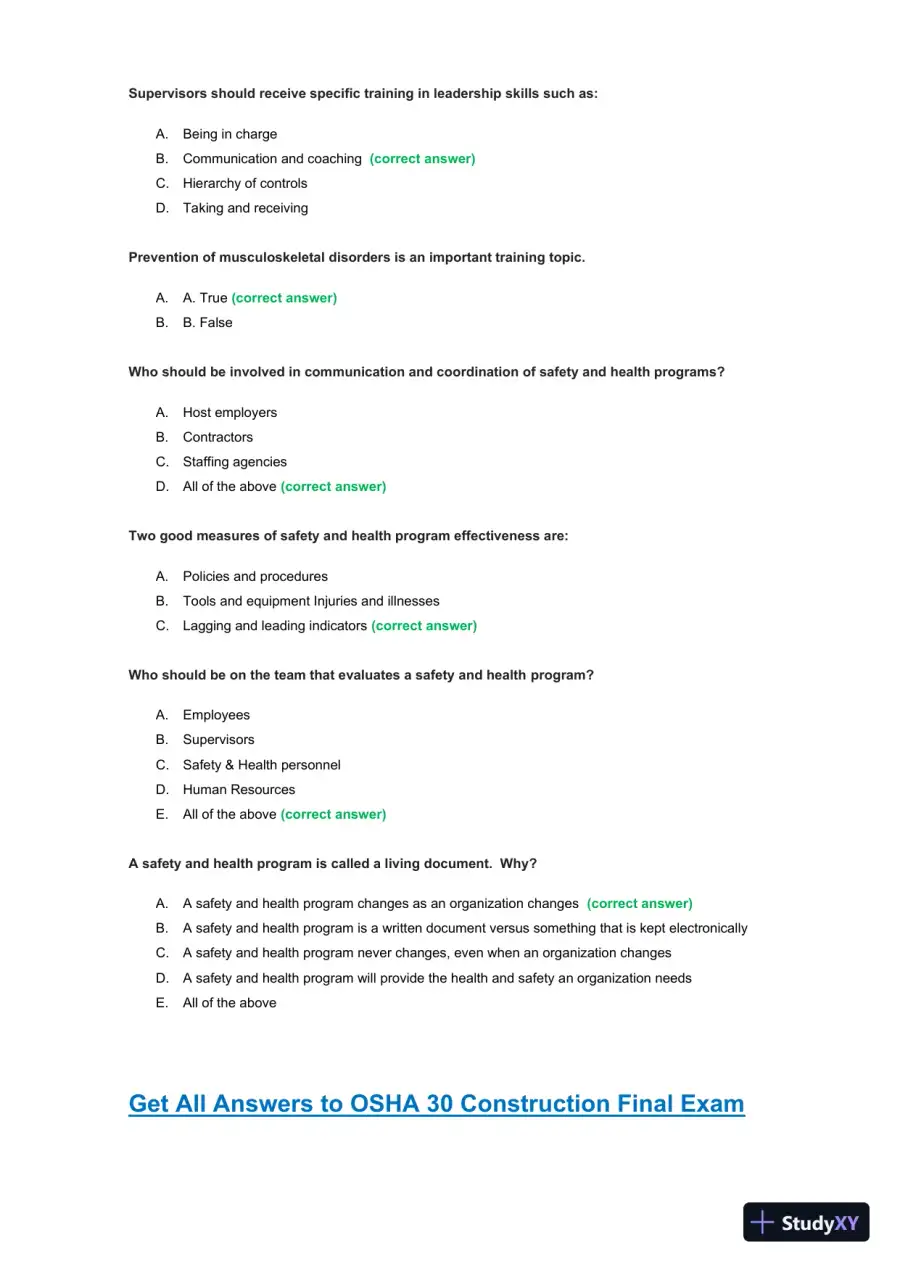 OSHA30 Construction Final Exam with Answers (436 Solved Questions), page 21