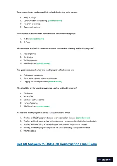 OSHA30 Construction Final Exam with Answers (436 Solved Questions) - Page 21 preview image