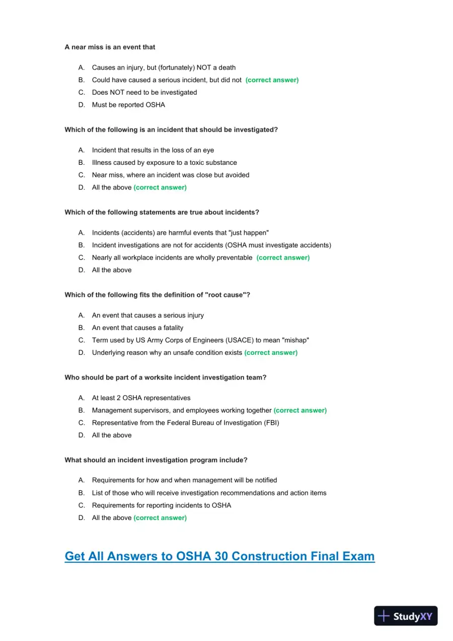 OSHA30 Construction Final Exam with Answers (436 Solved Questions), page 22