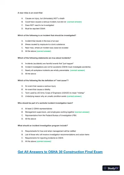 OSHA30 Construction Final Exam with Answers (436 Solved Questions) - Page 22 preview image