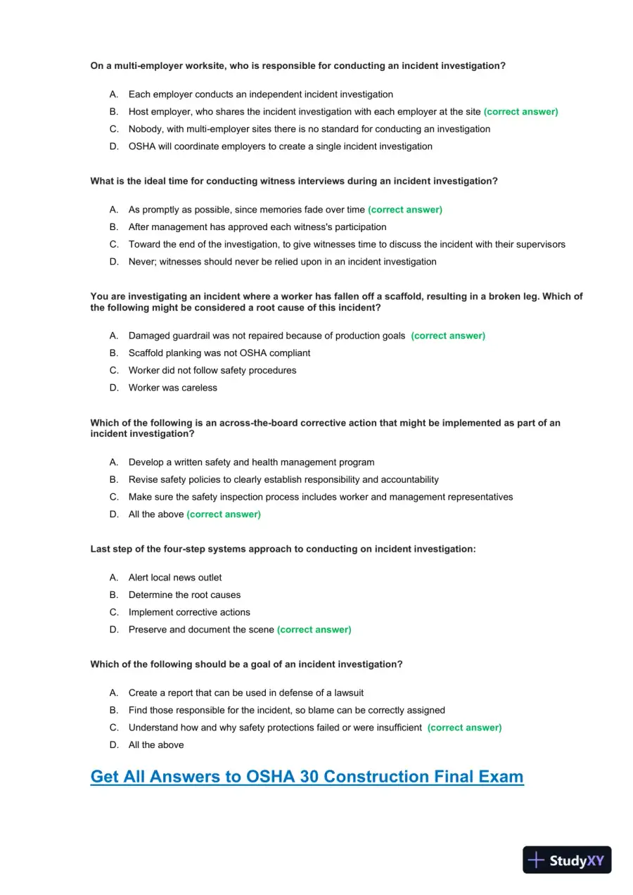OSHA30 Construction Final Exam with Answers (436 Solved Questions), page 23