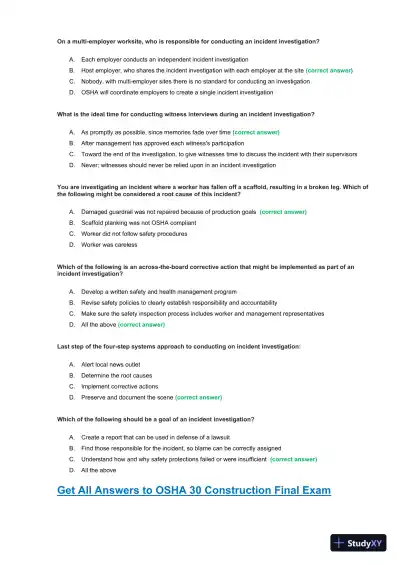 OSHA30 Construction Final Exam with Answers (436 Solved Questions) - Page 23 preview image