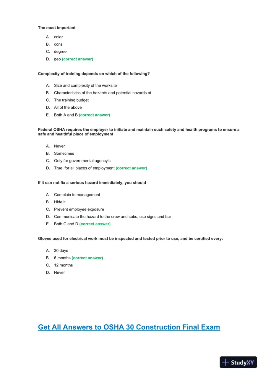 OSHA30 Construction Final Exam with Answers (436 Solved Questions), page 3