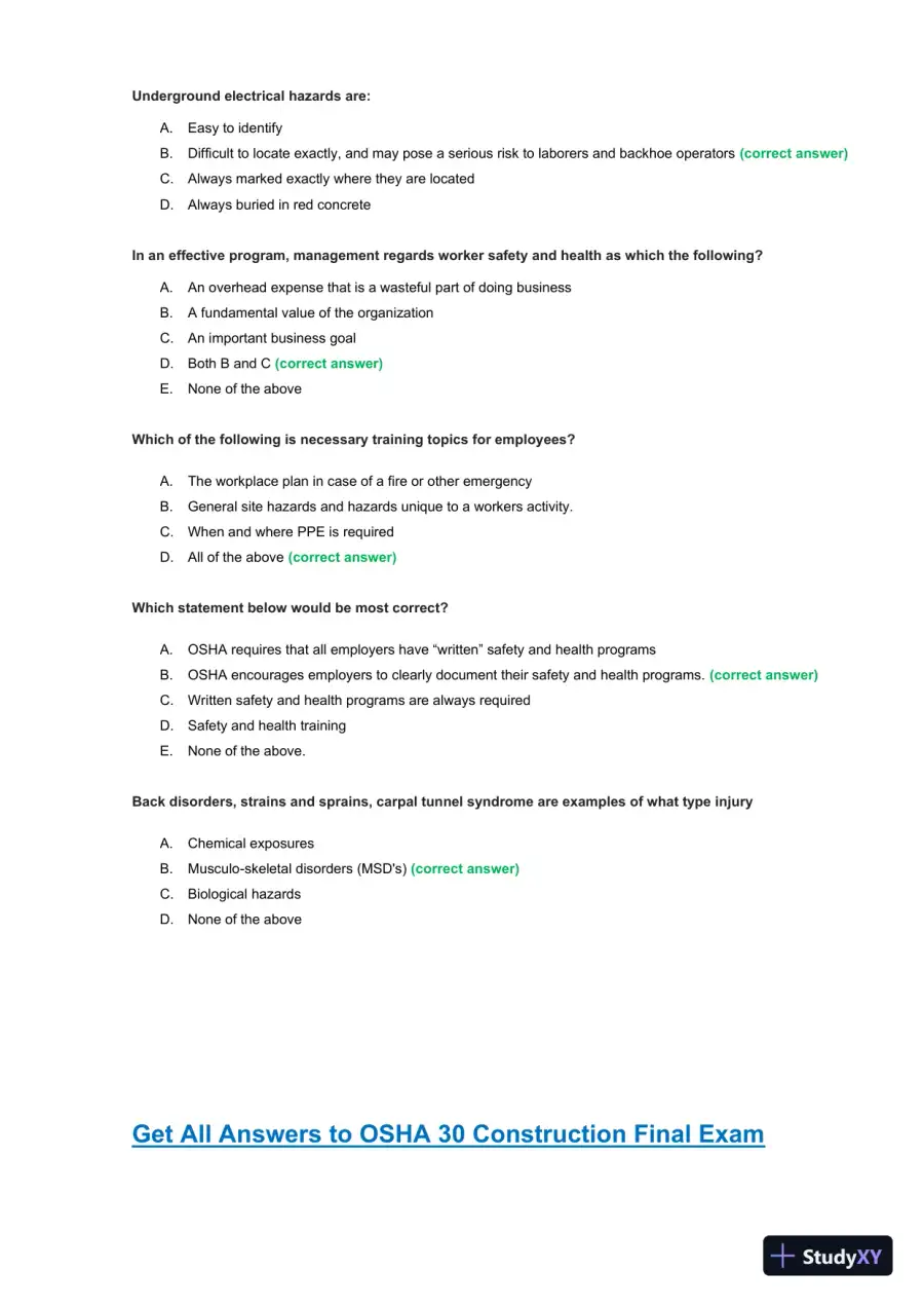 OSHA30 Construction Final Exam with Answers (436 Solved Questions), page 4