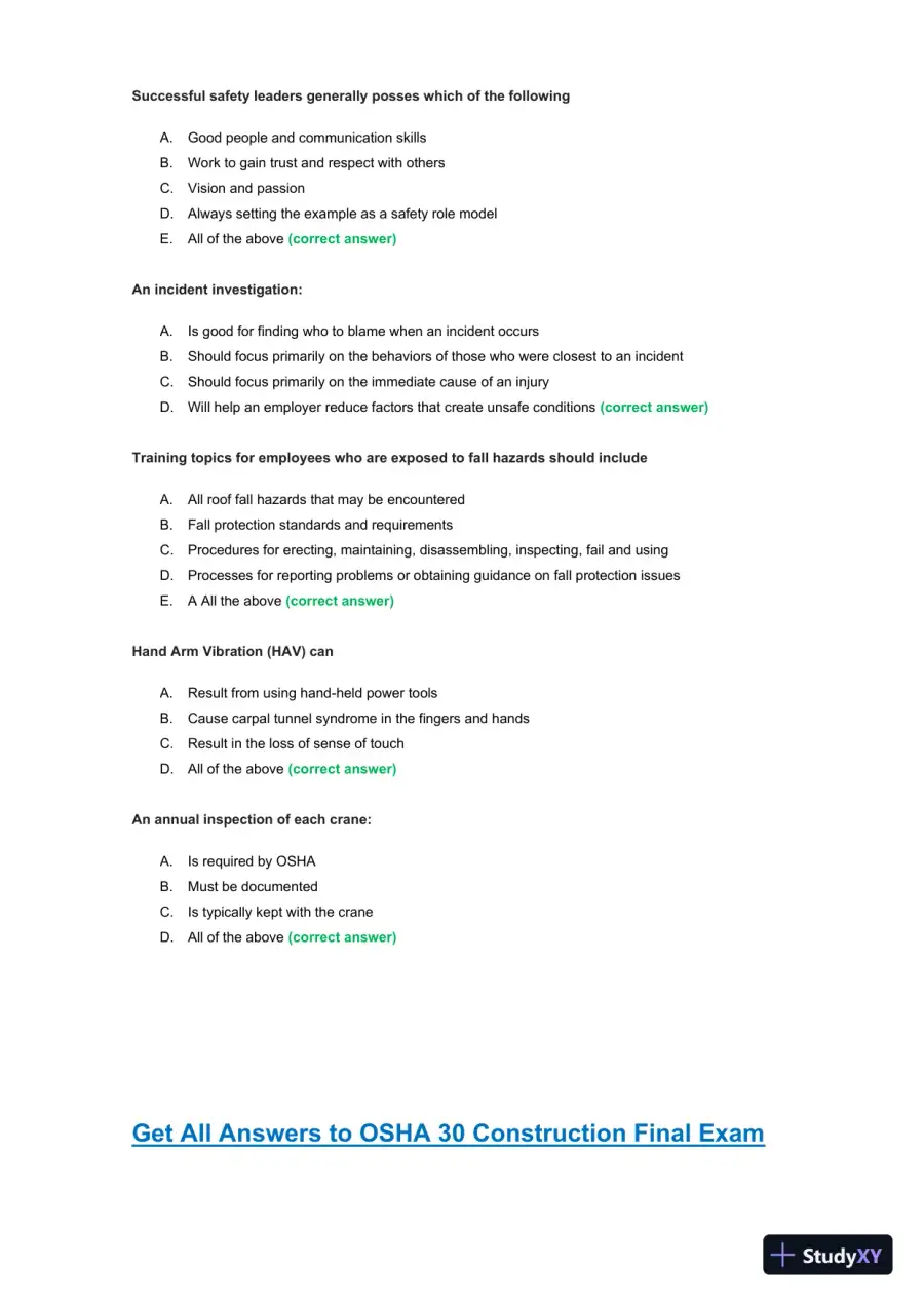 OSHA30 Construction Final Exam with Answers (436 Solved Questions), page 5