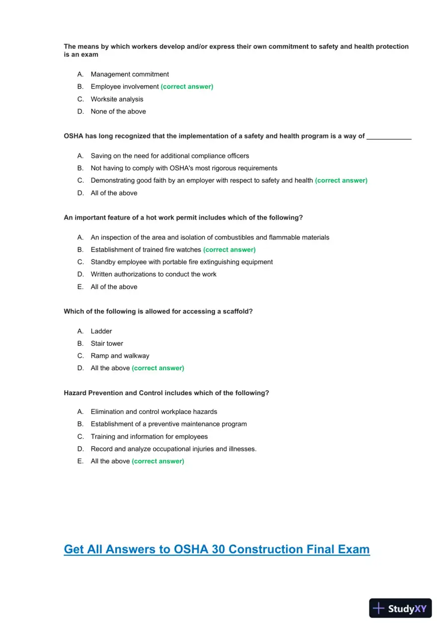 OSHA30 Construction Final Exam with Answers (436 Solved Questions), page 6