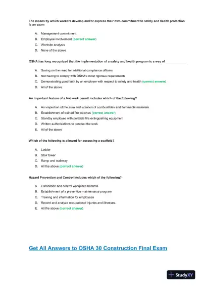 OSHA30 Construction Final Exam with Answers (436 Solved Questions) - Page 6 preview image