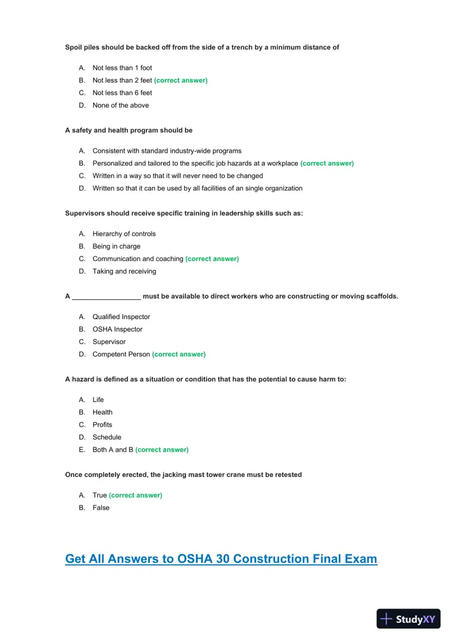 OSHA30 Construction Final Exam with Answers (436 Solved Questions), page 7