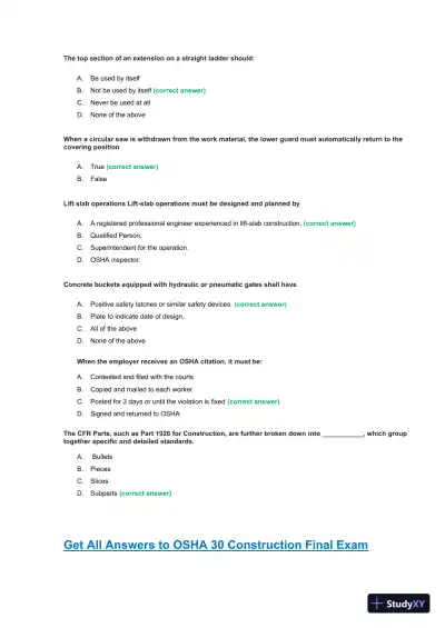 OSHA30 Construction Final Exam with Answers (436 Solved Questions) - Page 8 preview image