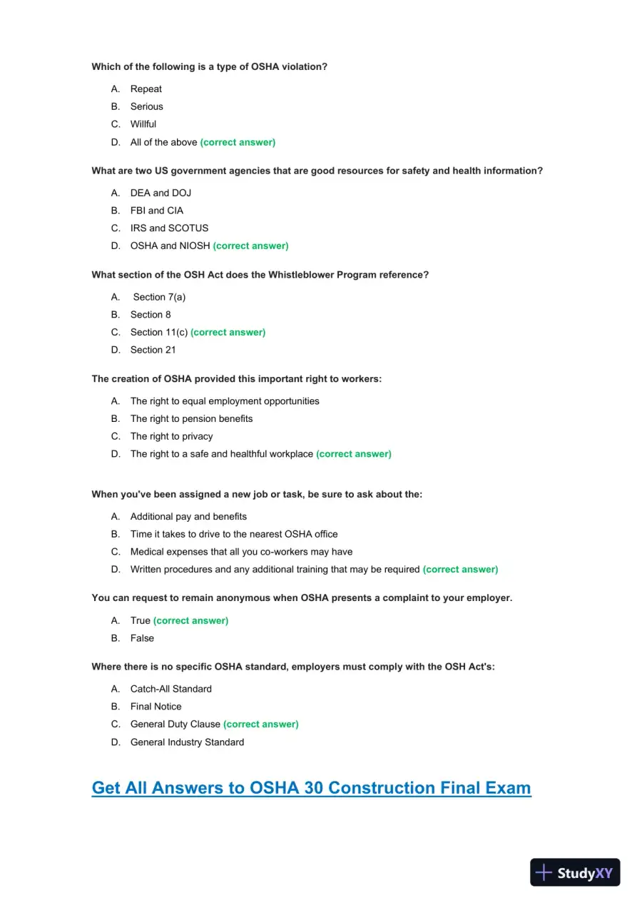 OSHA30 Construction Final Exam with Answers (436 Solved Questions), page 9