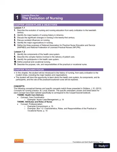 Foundations And Adult Health Nursing, 7th Edition Lecture Notes - Page 1 preview image