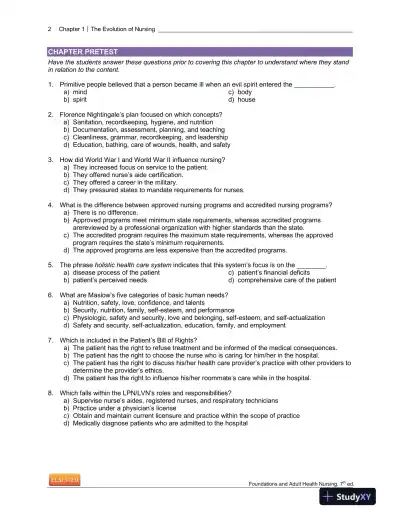 Foundations And Adult Health Nursing, 7th Edition Lecture Notes - Page 3 preview image