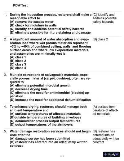 PDW Test Practice Exam with Answers (95 Solved Questions) - Page 1 preview image