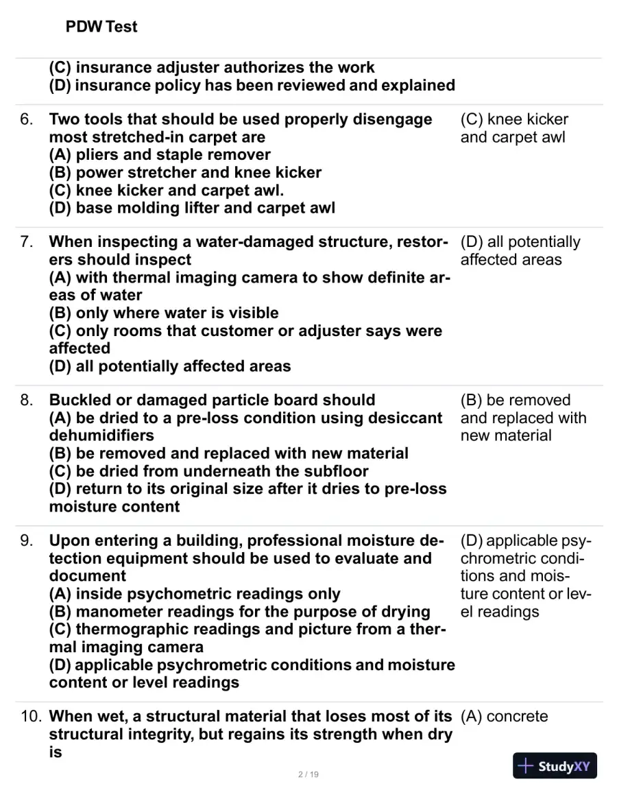 PDW Test Practice Exam with Answers (95 Solved Questions), page 3