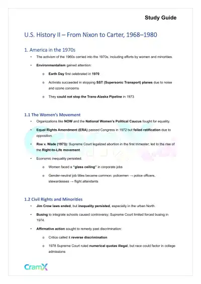 U.S. History II - From Nixon to Carter, 1968–1980 - Page 1 preview image