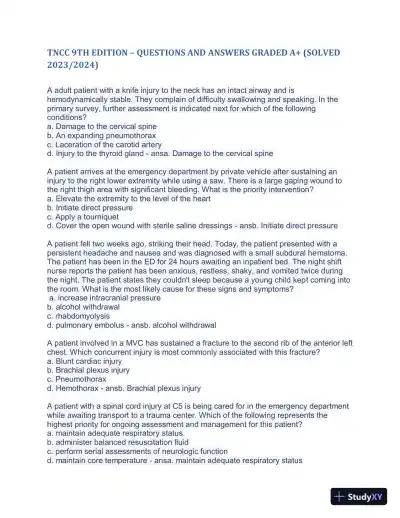 2023-2024 TNCC 9th Edition with Answers (498 Solved Questions) - Page 1 preview image