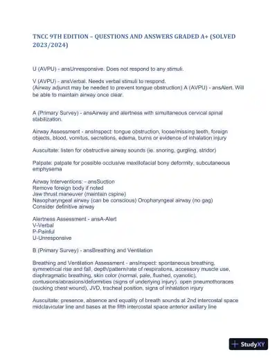 2023-2024 TNCC 9th Edition with Answers (498 Solved Questions) - Page 14 preview image