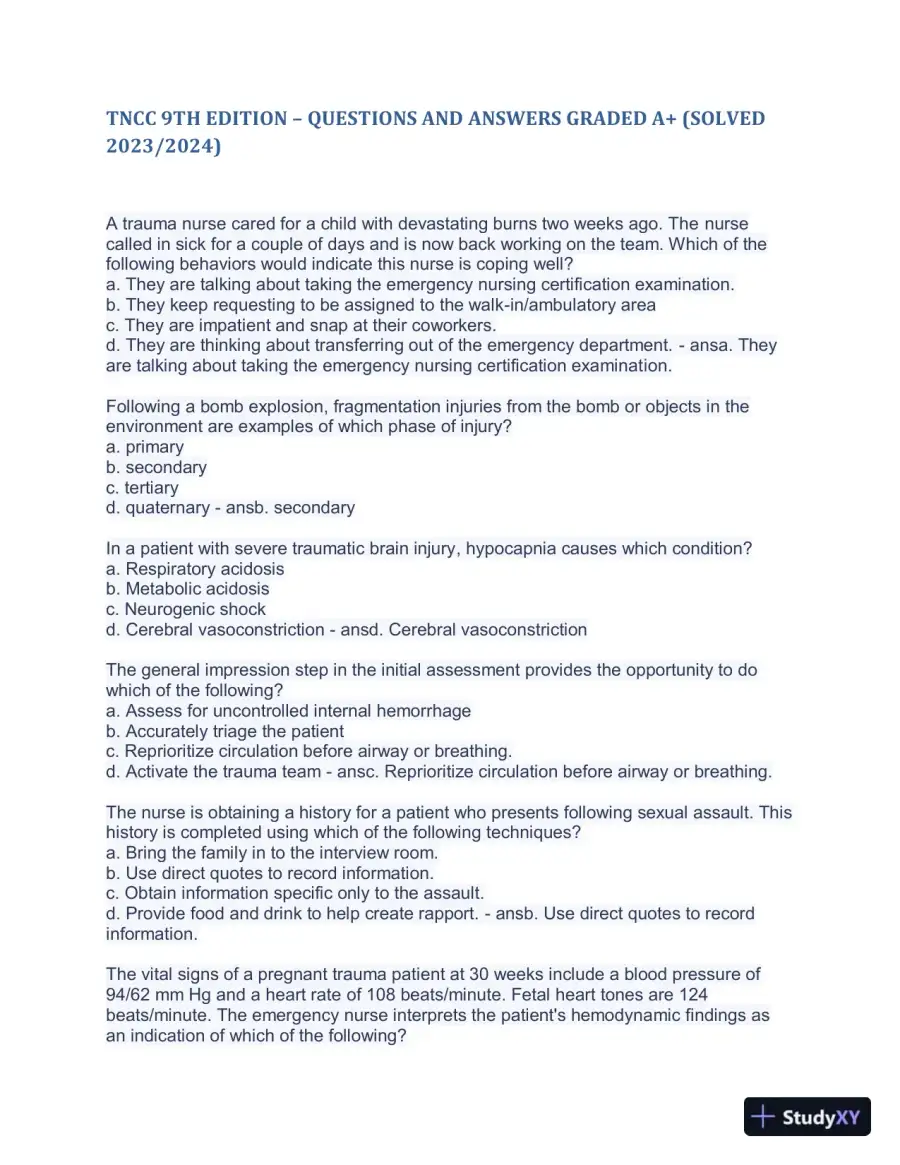 2023-2024 TNCC 9th Edition with Answers (498 Solved Questions), page 3