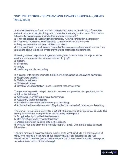 2023-2024 TNCC 9th Edition with Answers (498 Solved Questions) - Page 3 preview image