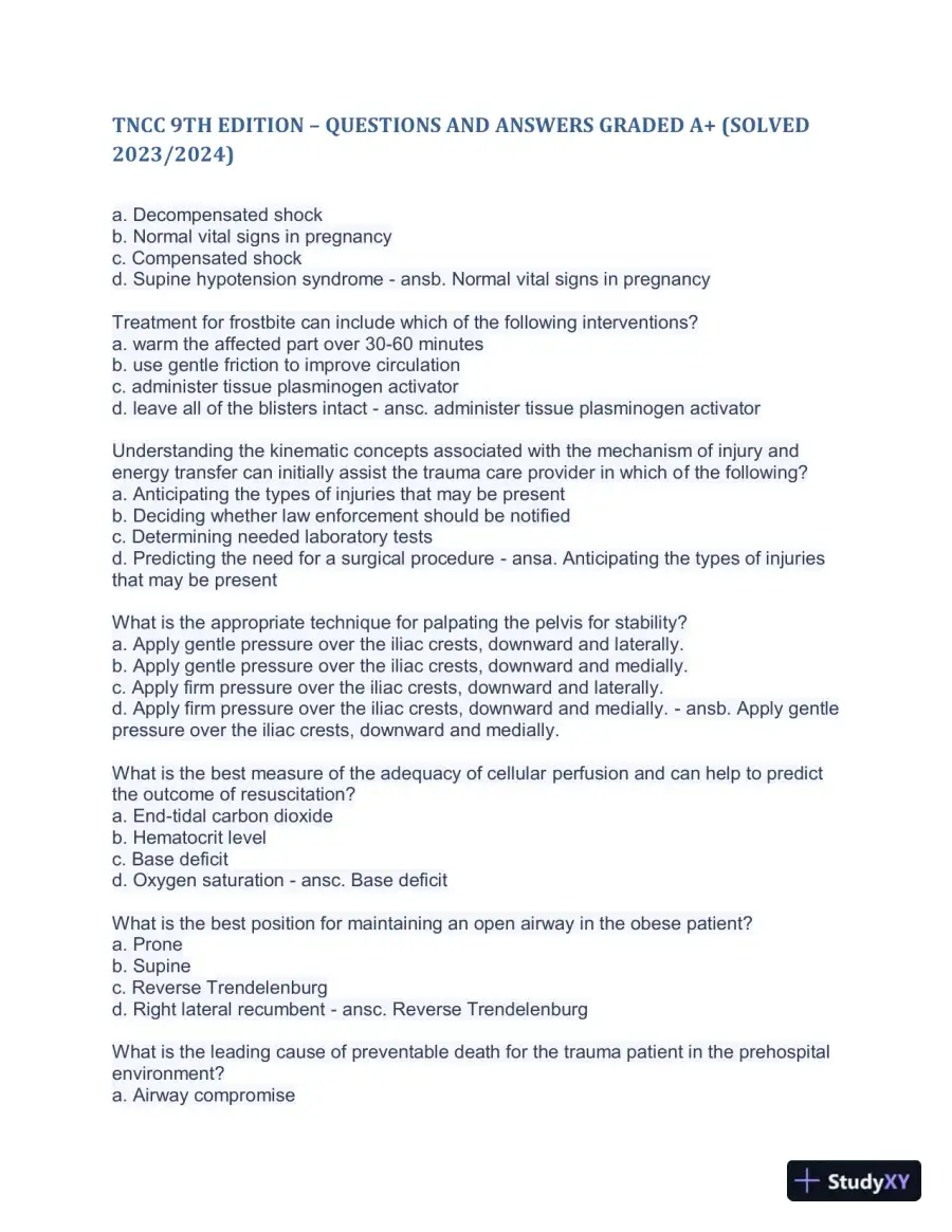 2023-2024 TNCC 9th Edition with Answers (498 Solved Questions), page 4