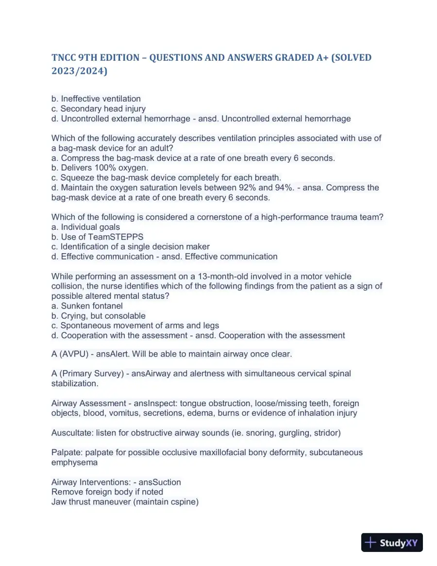 2023-2024 TNCC 9th Edition with Answers (498 Solved Questions), page 5