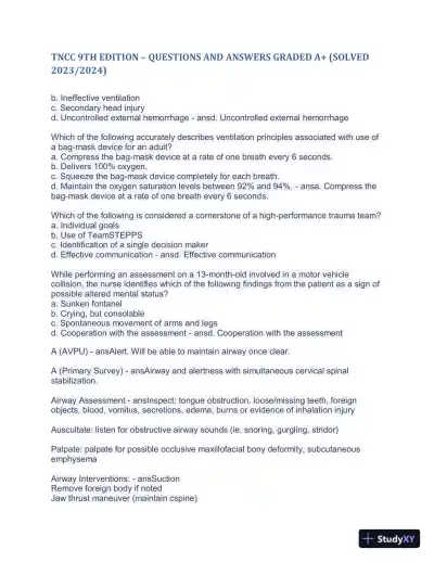 2023-2024 TNCC 9th Edition with Answers (498 Solved Questions) - Page 5 preview image