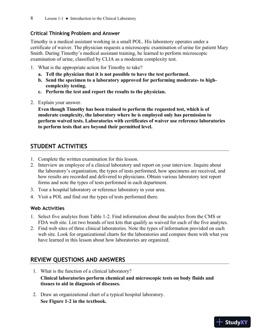 Solution Manual for Basic Clinical Laboratory Techniques, 6th Edition, page 9