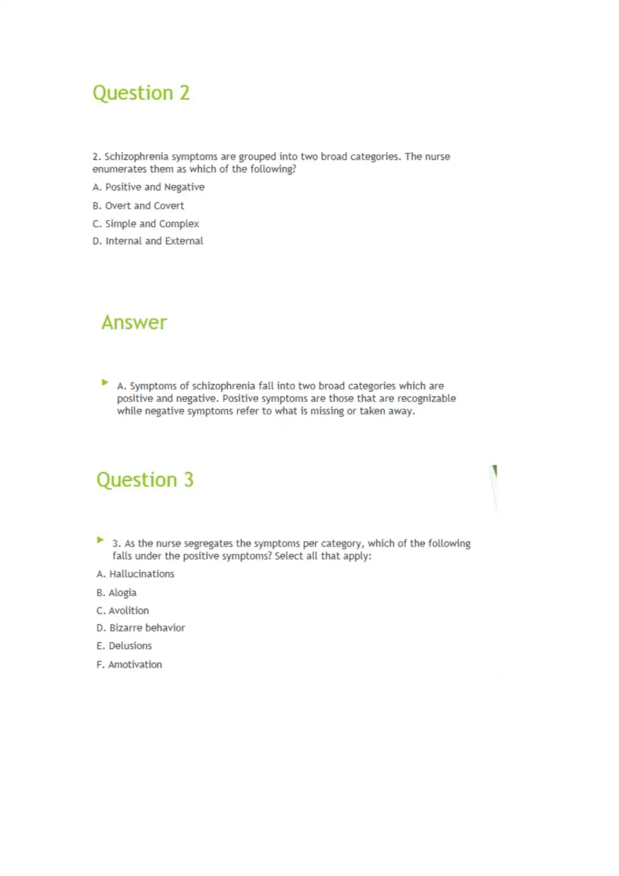 Schizophrenia NCLEX Review Questions, page 2
