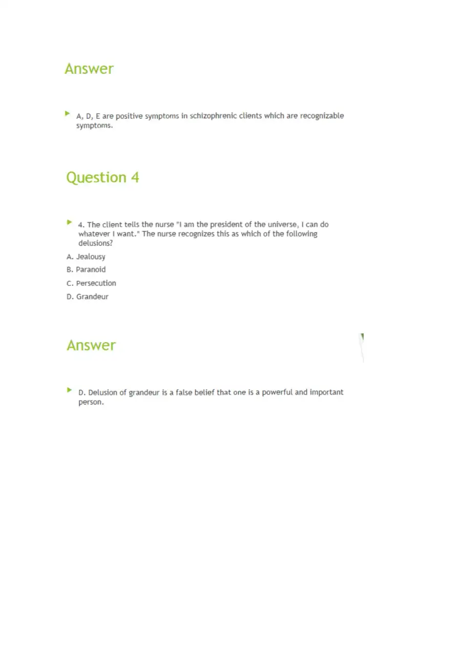 Schizophrenia NCLEX Review Questions, page 3